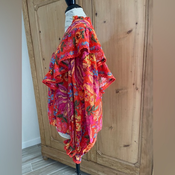 FARM Rio Red Spring Bananas Ruffle Cotton Blouse - Picture 3 of 8